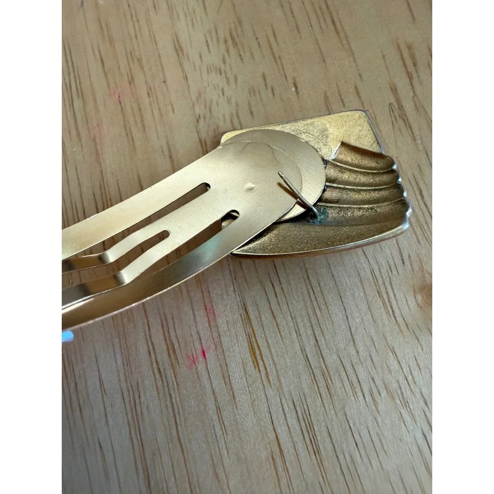 Vintage Gold Tone Geometric Art Deco Snap Barrette Hair Clip Square Motif